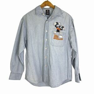 Looney Tunes Daffy Duck Embroidered 100% Cotton Button Up Shirt Size A
